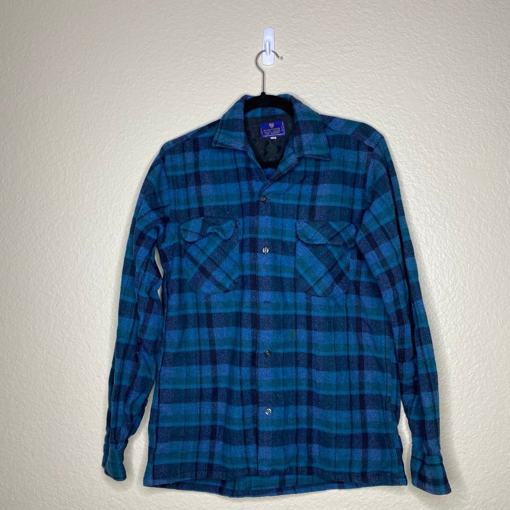 Redwood Vintage Blue and Green Wool Long Sleeve Button Up Flannel Size 20